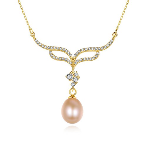 Süßwasserperlen kette mit Engelsflügel
