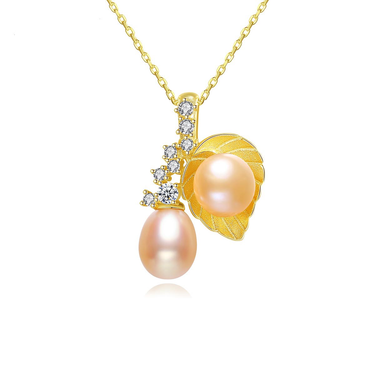 Goldene Kette mit Perlen und Blätter