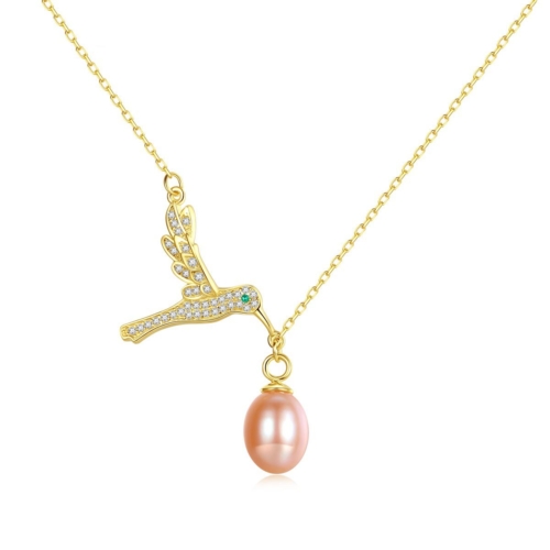 Kette Vogel mit Zirkonia und Perlen
