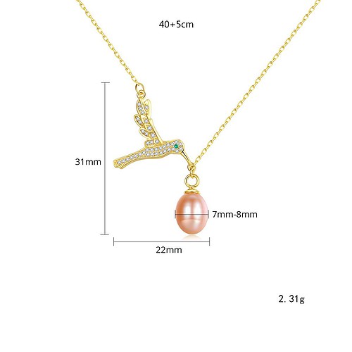 Kette Vogel mit Zirkonia und Perlen