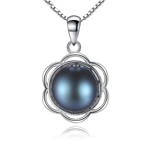 925 Silber Blumen Kette mit Perle