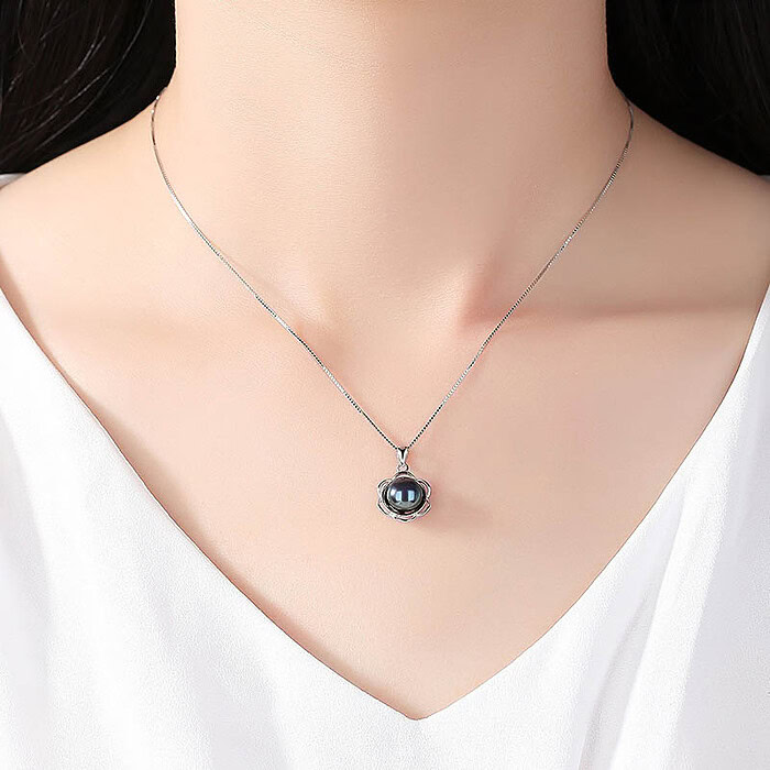 925 Silber Blumen Kette mit Perle