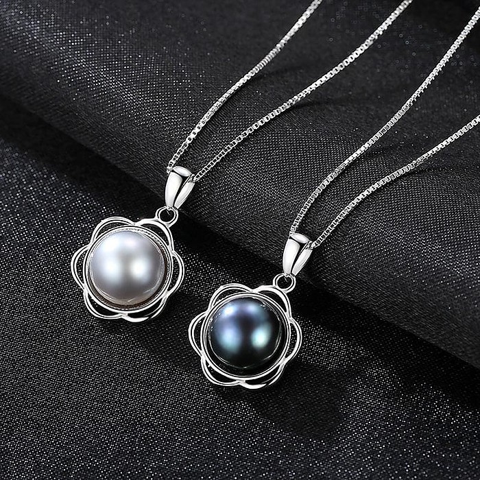 925 Silber Blumen Kette mit Perle