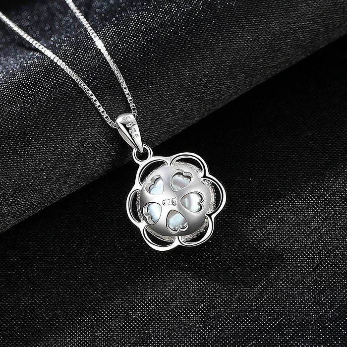925 Silber Blumen Kette mit Perle