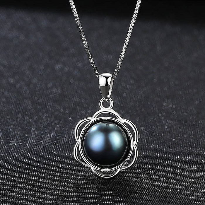 925 Silber Blumen Kette mit Perle