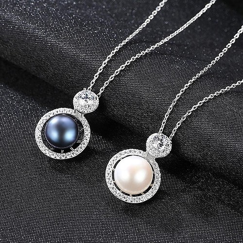 Zirkonia Kette mit Perlenanhänger