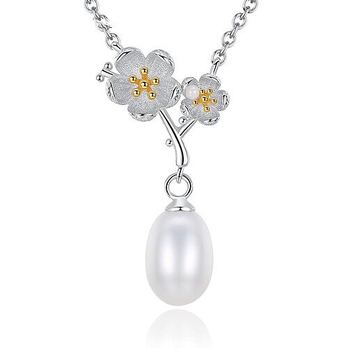damen Silber Kette mit Blumenanhänger