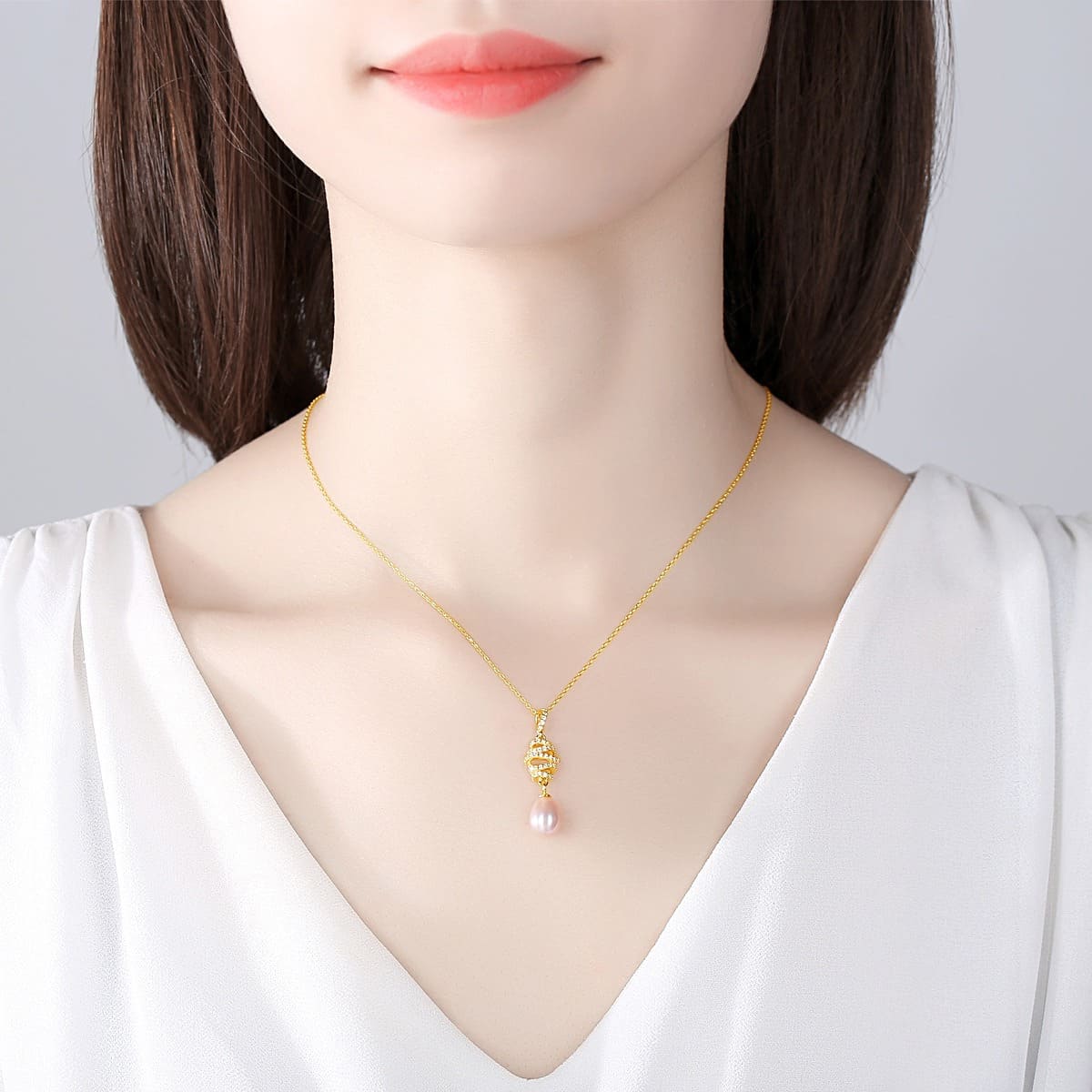Damen Vintage Kette mit Perlenanhänger