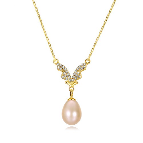 Goldene Kette Damen mit Süßwasserperlen
