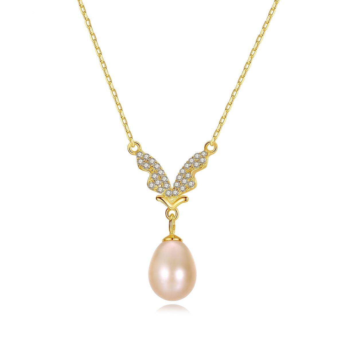Goldene Kette Damen mit Süßwasserperlen