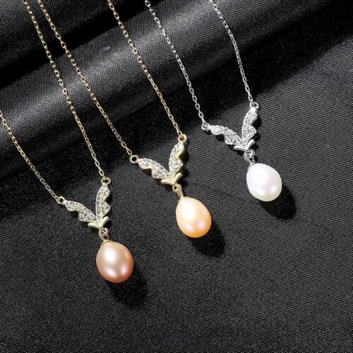 Goldene Kette Damen mit Süßwasserperlen