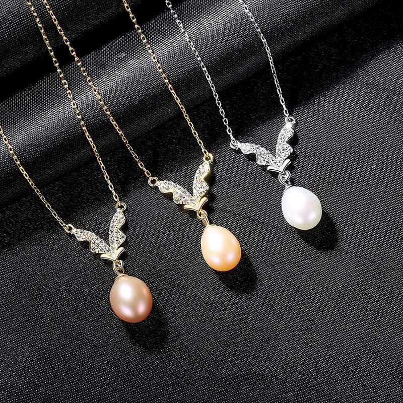 Goldene Kette Damen mit Süßwasserperlen