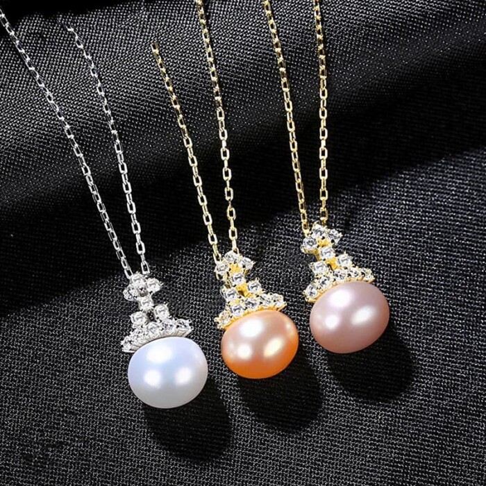 Goldene Kette mit Perlenanhänger Lavendel