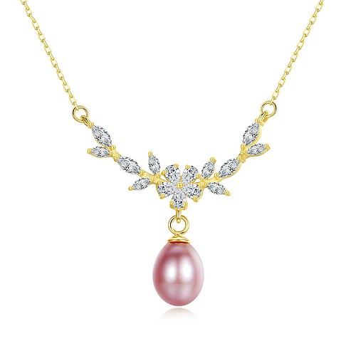Goldene Blumen Kette mit Perle