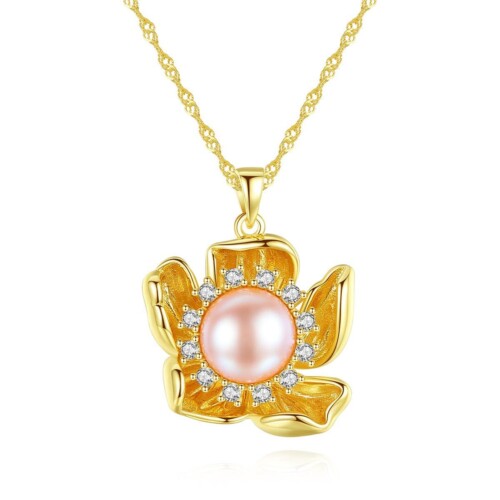 Blumen Goldene Kette mit Perlen
