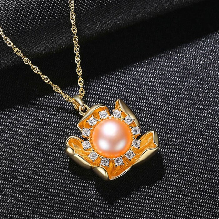 Blumen Goldene Kette mit Perlen