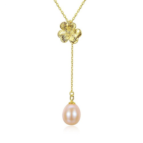 Goldene Y Kette mit Perlen und Blumen