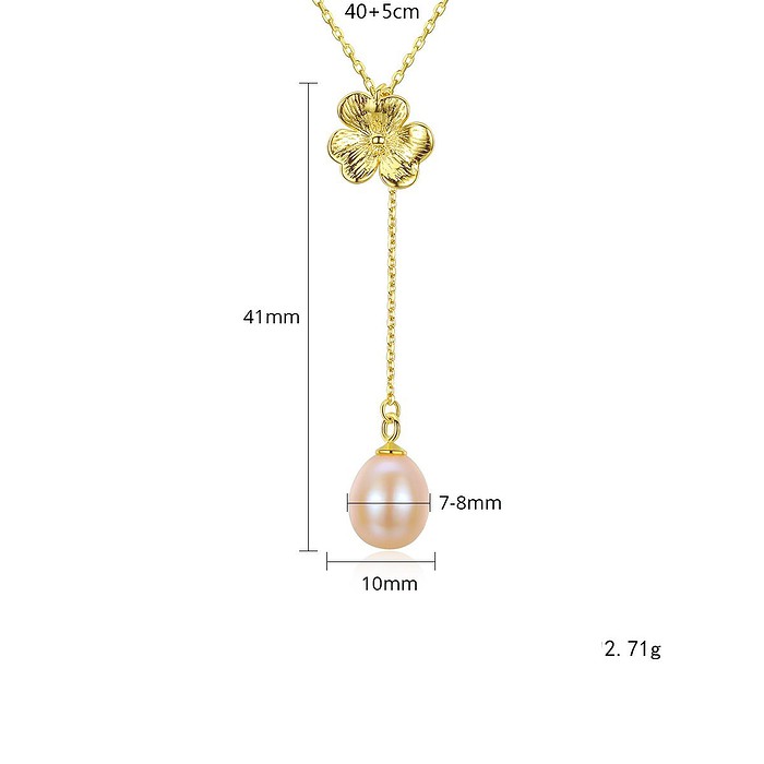 Goldene Y Kette mit Perlen und Blumen