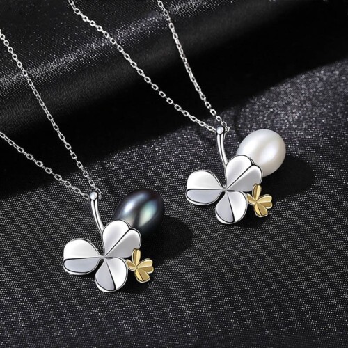 Kleeblatt Kette mit Süßwasserperlen