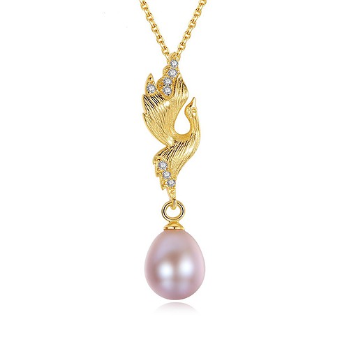 Goldene Kette mit Süßwasserperlen und vogel