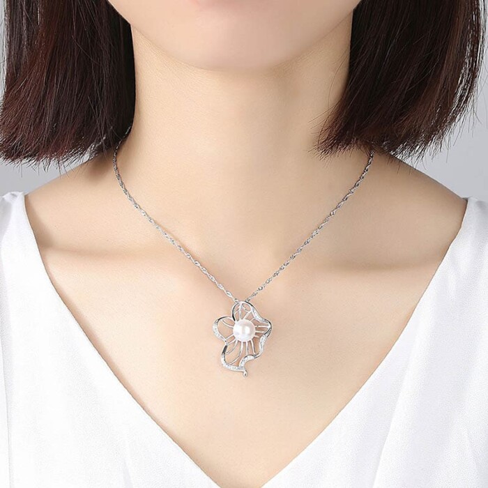 Frauen Silber Kette mit Perlenanhänger