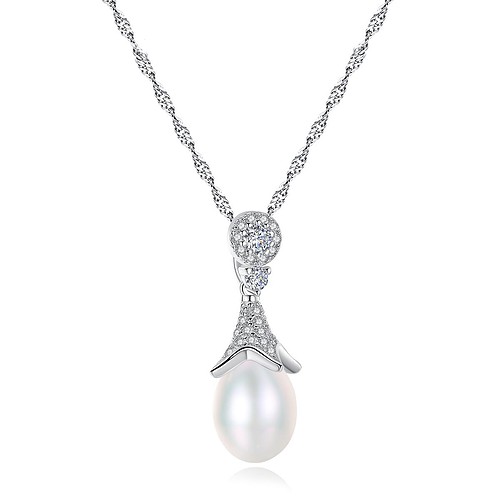 Modeschmuck Silber Kette mit Perlenanhänger
