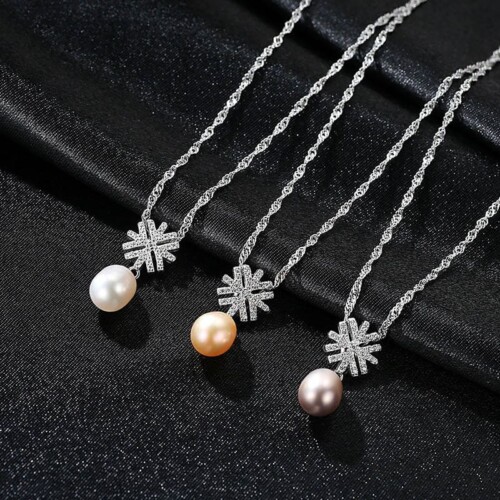Schneeflocke Kette mit Perlenanhänger