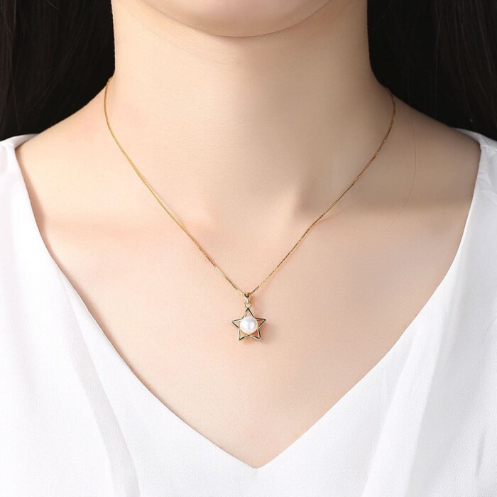 Pentagramm Kette mit Perlenanhänger