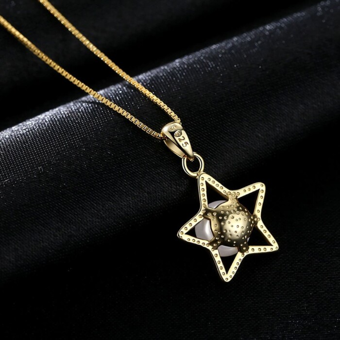 Pentagramm Kette mit Perlenanhänger