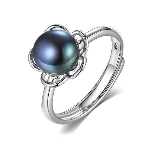 Silber Ring Blume mit Perle
