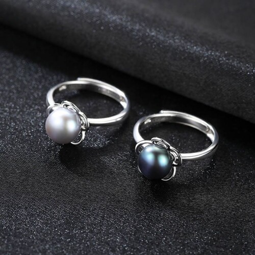 Silber Ring Blume mit Perle