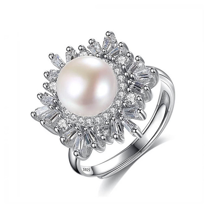 Silber Schneeflocke Ring mit Perle