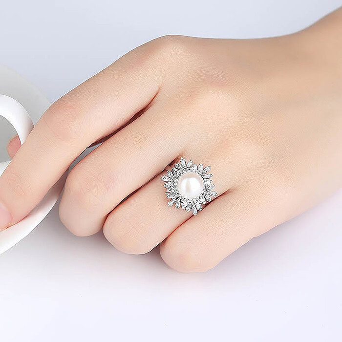 Silber Schneeflocke Ring mit Perle