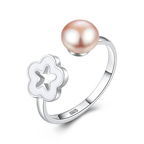 Silber Blume Ring mit Perle