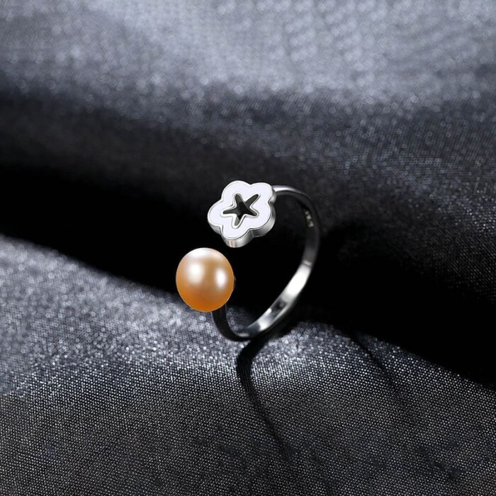 Silber Blume Ring mit Perle