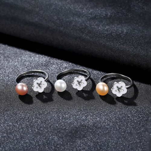Silber Blume Ring mit Perle