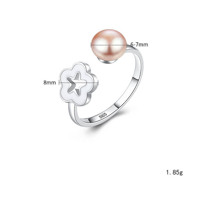 Silber Blume Ring mit Perle