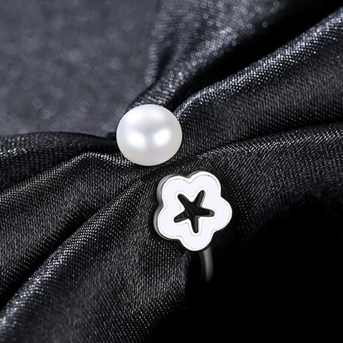 Silber Blume Ring mit Perle