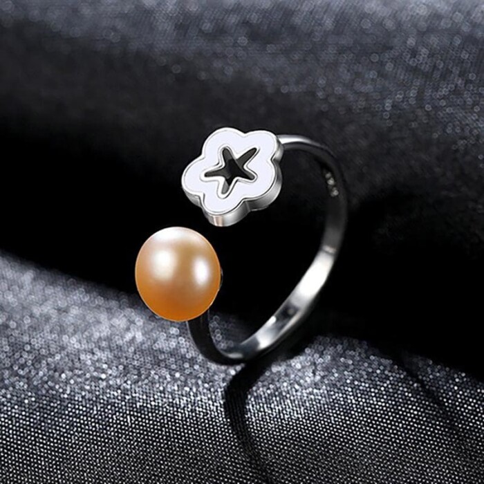 Silber Blume Ring mit Perle
