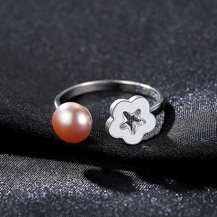 Silber Blume Ring mit Perle