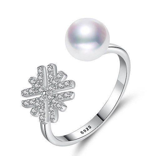 Damen Blume Ring mit Perle