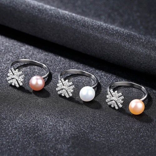 Damen Blume Ring mit Perle