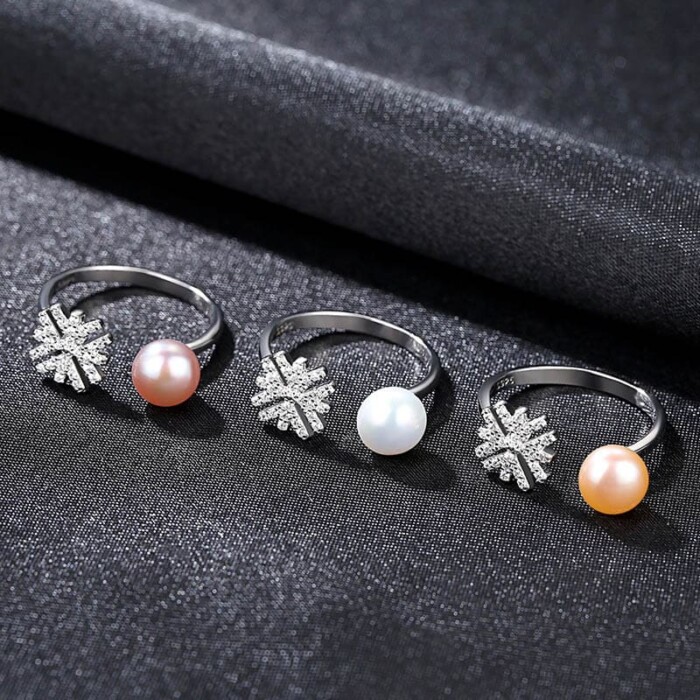 Damen Blume Ring mit Perle
