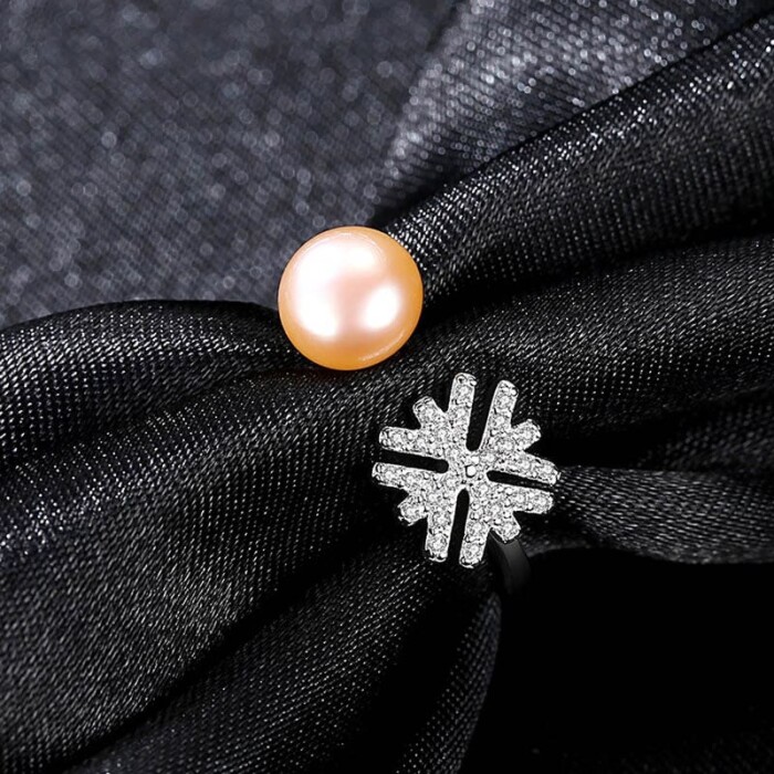 Damen Blume Ring mit Perle