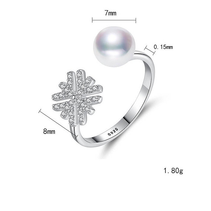 Damen Blume Ring mit Perle