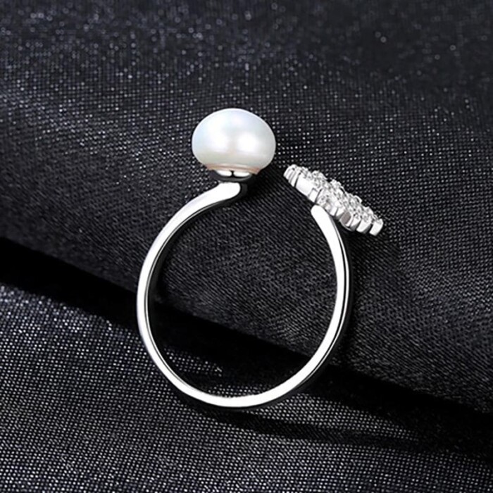 Damen Blume Ring mit Perle