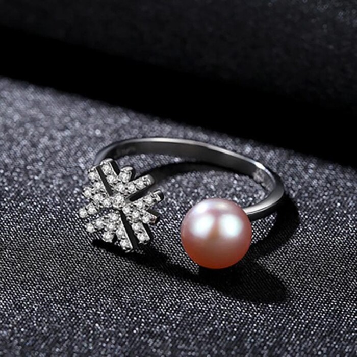 Damen Blume Ring mit Perle
