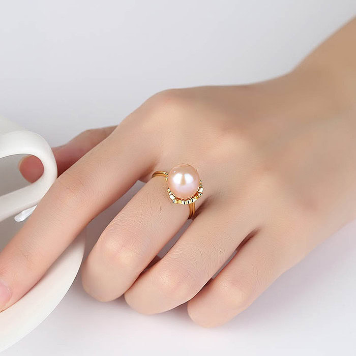 Damen Goldene Ring mit Perle