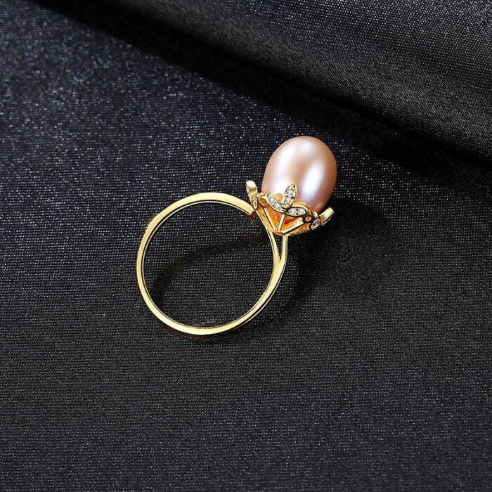 Damen Goldene Ring mit Perle