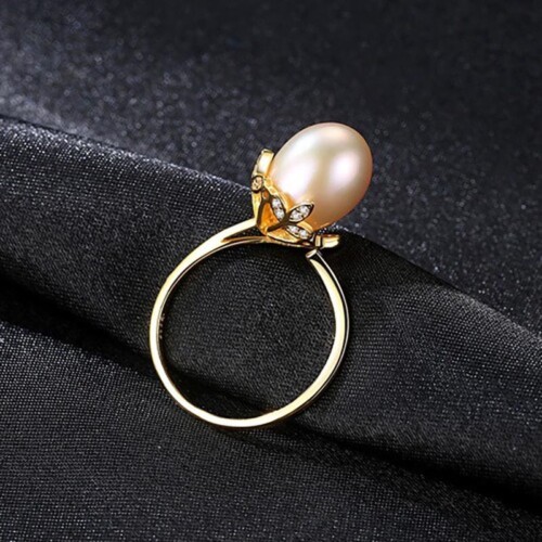Damen Goldene Ring mit Perle